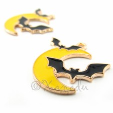 Flying Bats Charms 25mm Halloween Moon Enamel Pendants C858665 - 2, 5 Or 10PCs
