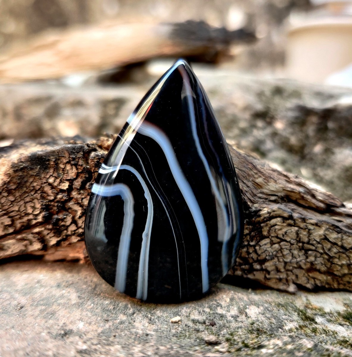 Natural Banded Black Onyx Pear 42X28 MM Cabochon Handmade Gemstone