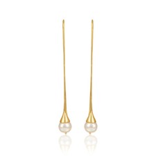 Pearl Gemstone Yellow Gold Plated 925 Silver Hook Earrings Girls Wedding Jewelry