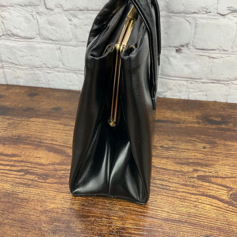 Vintage Handbag Black Top Handle Structured Purse Classic Satchel Small - Image 4 of 4