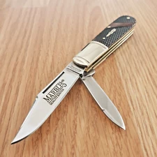 Marbles Barlow Pocket Knife 440 Steel Pen/Clip Point Blades Brown Bone Handle
