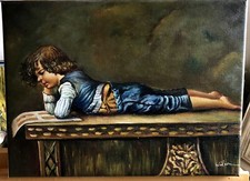 Original Ölgemälde signiert Wilson lesender Knabe auf der Liege Öl a. Leinwand