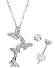 Silver Earring and Necklace Butterfly set