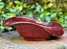 ROSEVILLE POTTERY RED CAPRI DISH/BOWL NO.555-7....SIGNED AND MINT!