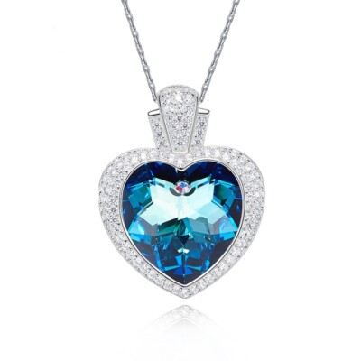 Deluxe Halskette Herz Anhänger Schutzengel Flügel Crystal 18K Weißgold vergoldet