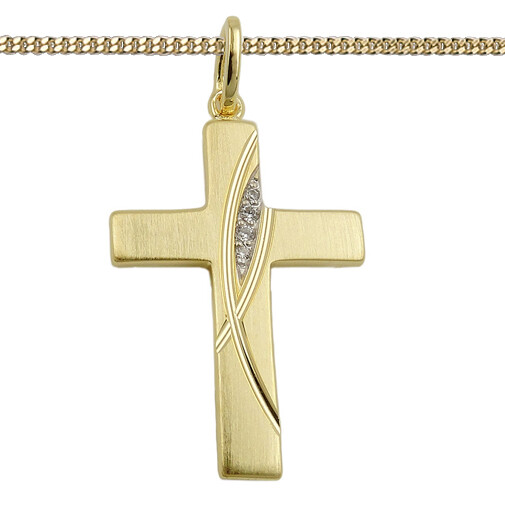 Kinder Kreuz AnhäNger Zirkonia Zur Kommunion Echt Silber 925 Vergoldet Mit Kette-image