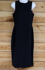 Banana Republic Midi Pencil Dress Womens Sz 4 Black Striped Business Career NWT