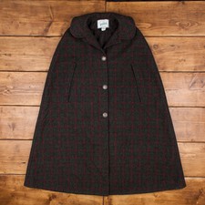 Vintage Johnson Wollen Mills Wool Jacket M 80s Poncho Cape Usa Made Check Grey