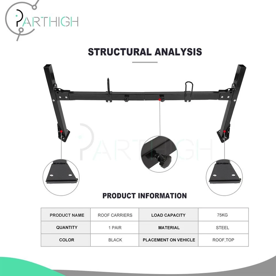 Black 2 Bar Steel Ladder Roof Racks FOR Ford Econoline Van Fullsize crossbars - Image 3 of 4
