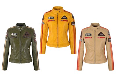SIZMA Damen Echt Leder Jacke Klassisch Vintage Retro Motorrad Racer Style
