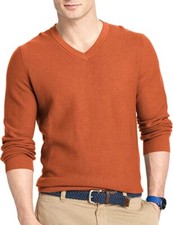 New IZOD Men's V-Neck Solid Fine Gauge Soft Sweater Roobios Tea Essential NWT