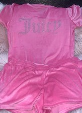 JUICY COUTURE Pajama Set T-shirt Top Sleep Shorts Velvet Rose Bling Logo Size L