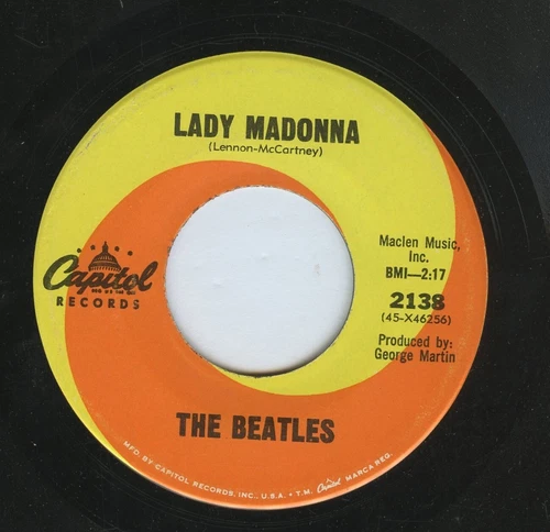 The BEATLES . Lady Madonna / Inner Light MFD. CAPITOL 2138 . 45rpm VG+