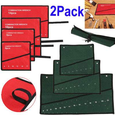 Canvas 2Pack 6-14 Pocket Spanner Wrench & Tool Roll up Pouch Organizer Red/Green