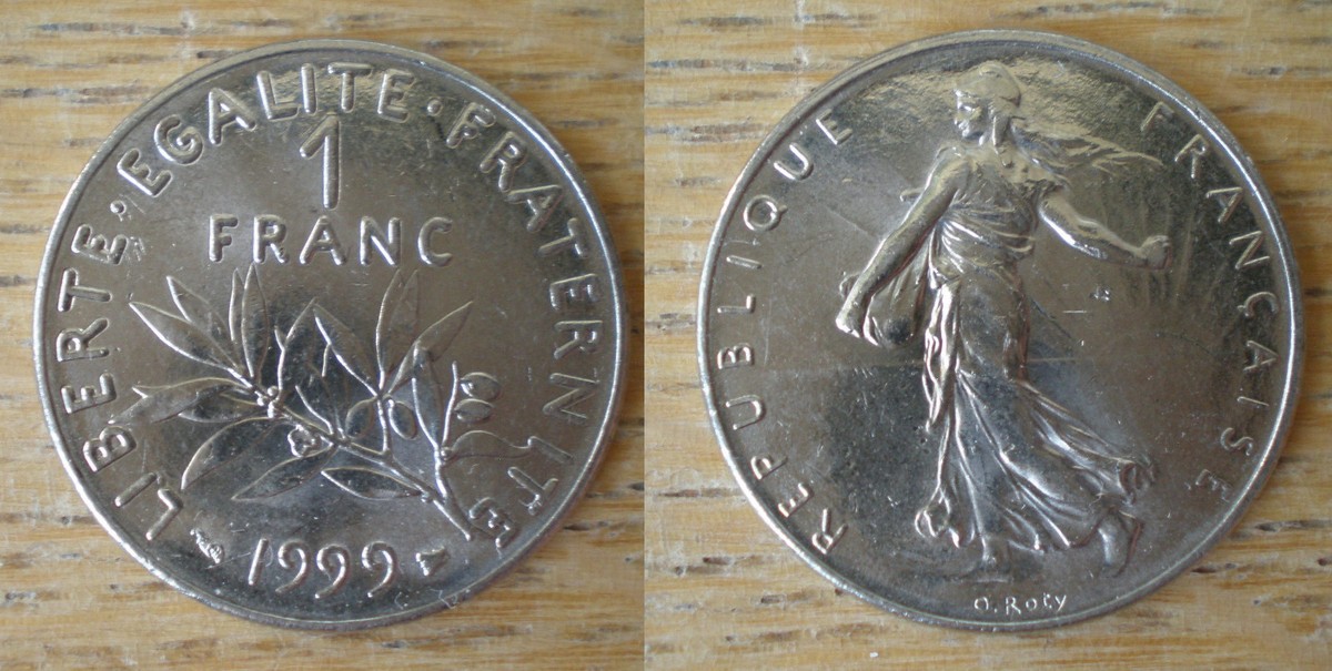 France 1 Franc 1999 Nickel Coin Semeuse Free Shipping World Francs