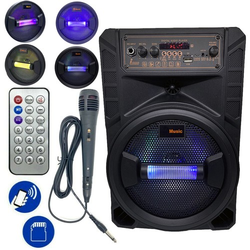 Haut-parleur Bluetooth FM portable 8" 3000W système audio subwoofer micro de fête auxiliaire USB - Photo 2 sur 10