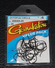  25 Pack Gamakatsu 208408-25 Octopus Circle Hooks Offset-point NS Black Size 4