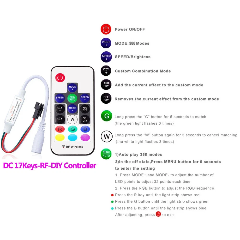 WS2811 WS2812B LED Pixels Strip Light Controller USB DC RF Remote Controller - Picture 5 of 38