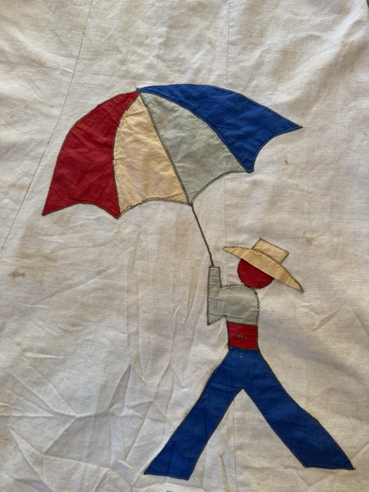 1930s Handmade Cotton Patchwork Mod Umbrella Appl… - image 2