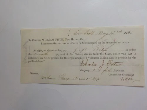 Civil War Document 1863 1st Connecticut Fort Scott Soldier Signature Original