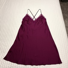 Victoria  s Secret Purple Lingerie Chemise Slip Nightie L Large Lace Trim