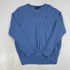 Polo Ralph Lauren Sweater Mens Large Blue Pima V Neck Pullover Golf Golfing Pony
