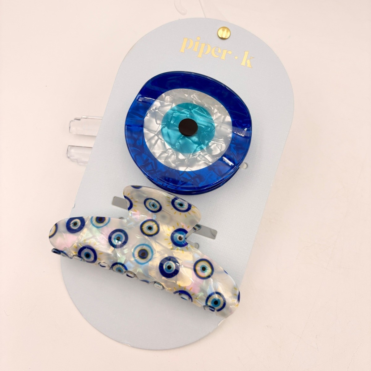 Piper K Evil Eye Hair Claw Clip Set Blue White Iridescent  display picture 1