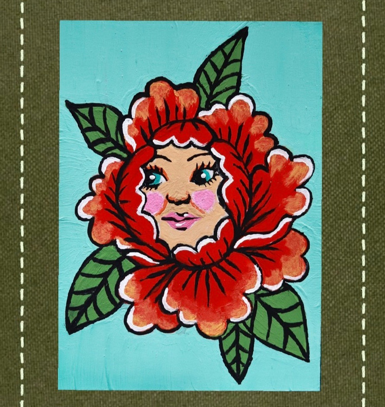 ACEO Original Tradeable Art Card 2.5x3.5" Flower Lady Tiktok vi0letree