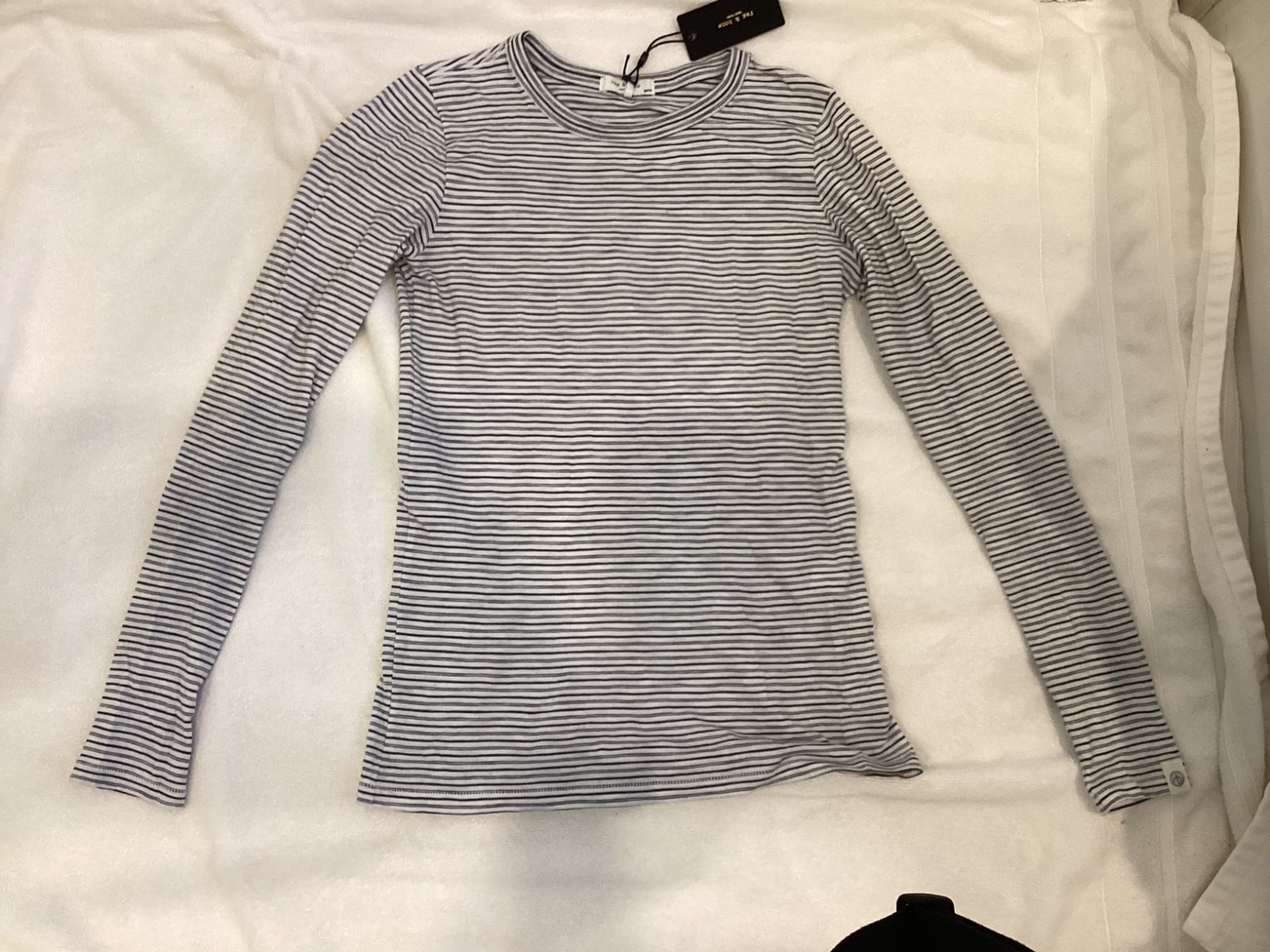 rag and bone Luca white multi slub stripe tee in black and white