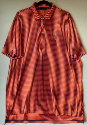 RLX Ralph Lauren Polo Shirt Men XL  Orange Striped IBIS Logo Golf Performance