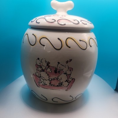 Tabletops Gallery Poodles In Love  Canister and Lid Cookie Jar 9''x7'' W/ Lid