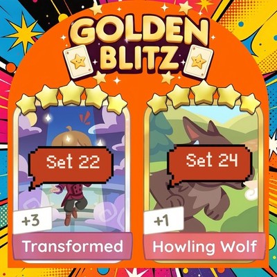  Golden Blitz Transformed & Howling Wolf Monopoly go Stickers  