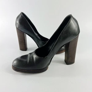 Chaussures Gucci vintage années 90 taupe foncé noir/marron cuir plateforme bois talons 8