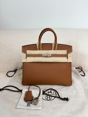 Hermes Birkin25 Handbag Gold Togo Leather Palladium Hardware K Stamp