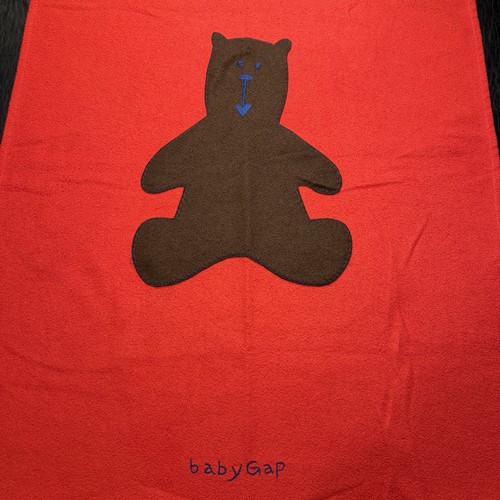 RARE 1999 Couverture rouge Baby Gap avec ours en peluche marron polaire brodée 28x38 po - Photo 2/19