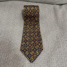 Cravatta collo Salvatore Ferragamo marrone navy geometrica 100% seta Italia...
