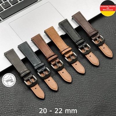 Uhrenarmband Leder Armband Universell 20 22 mm Ziernaht Silber|Schwarz Schließe