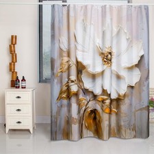 Elegant Floral Shower Curtain Modern Minimalist White Flower Taupe 72x72 Inch