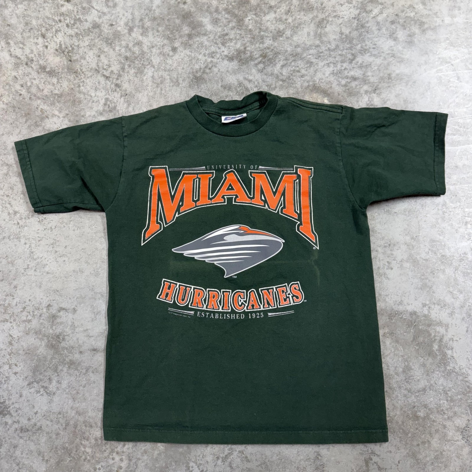 Vintage Miami Hurricanes Shirt Boys Large Green NCAA Football CSA Tee 90s