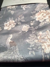 NATORI window Curtain panels 37 x 84 Grommet Faux silk Peacocks & Floral grey