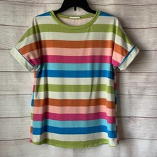 Bombom Multi-Color Stiped Short Sleeve Shirt Size Small