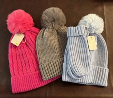 3 Pack of Knitted Pom Pom Hats for Women and Children