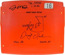 Joe Montana and Dwight Clark Signed Candlestick Orange Seatback w/Insc-Black Ink