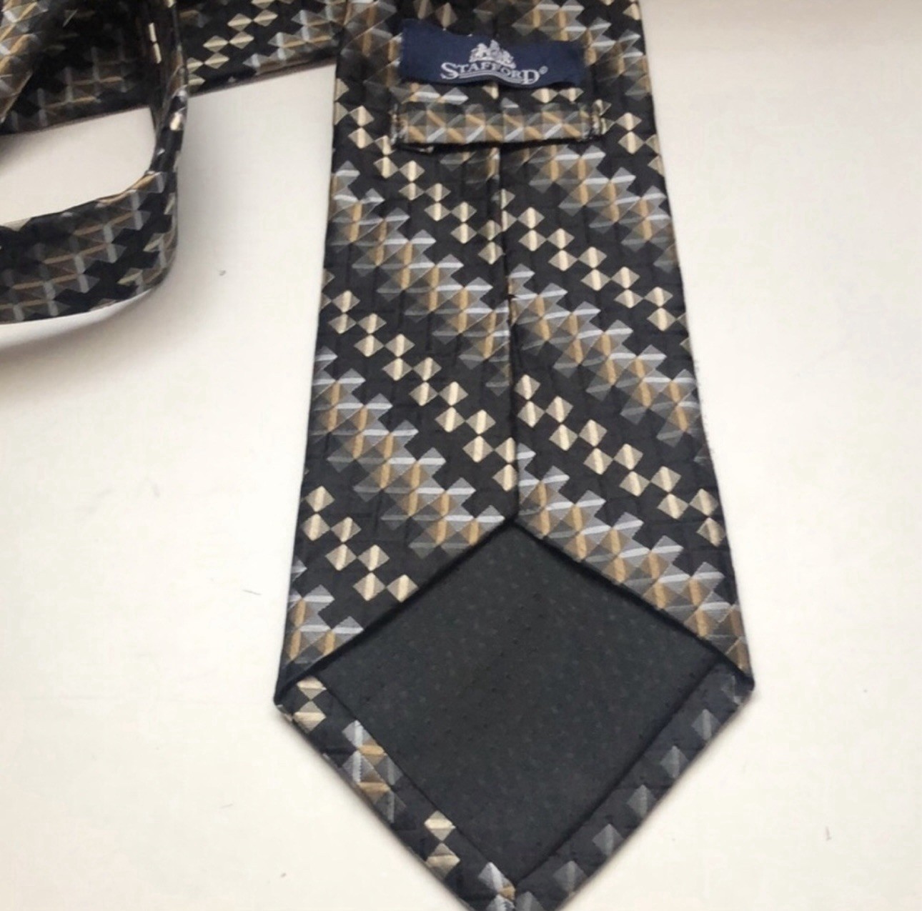 Stafford Tie Men’s Black & Brown Geometric Pattern Silk Business Office Dress