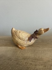 Vintage Goose Duck Ceramic with Red Bow Figurine Glossy