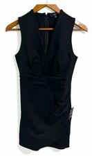 Lulus Black Bodycon Cocktail Dress Small Plunge V Neck Tulip Hem Sleeveless NWT