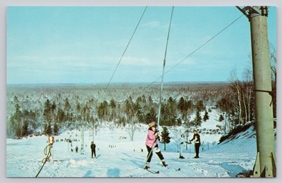Au Sable Lodge Ranch Ski Club Gaylord Michigan Poma Lift Vintage Postcard