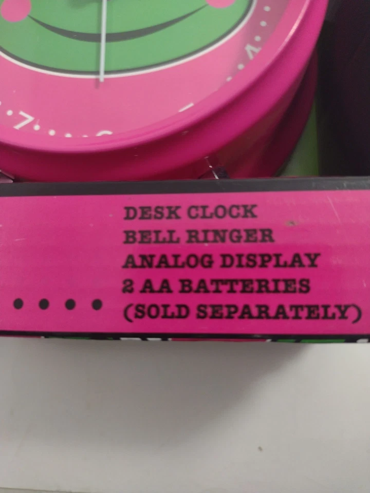 Bongo Alarm Clock Hot Pink Analog Bell Ringer w/ Frog Design On Face - Image 2 of 2