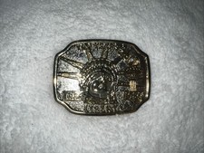 Vintage 80  s Statue of Liberty centennial silver gold belt buckle USA .25  X 2.5