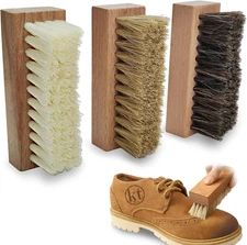 Small Shoe Cleaning Brush Set of 3 Brushes with Nylon, Boar and Horsehair Bristl